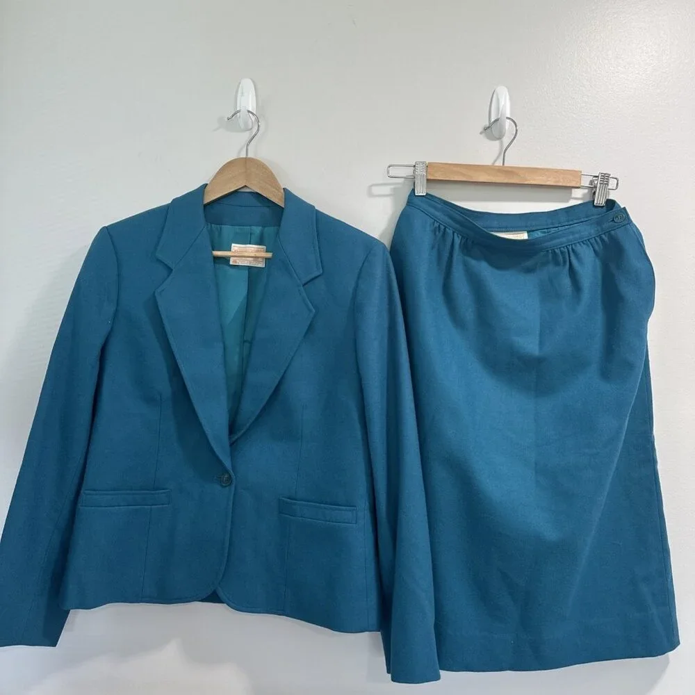 Pendleton‎ Wool Skirt Suit 2 Piece Set Jacket 12 Skirt 10 Lined Vintage 100%Wool